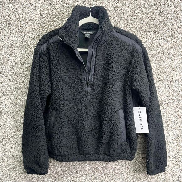 Athleta Sweatshirt Womens XS Black Cloud Fleece 1/2 Neck Zip Pullover Jacket NWT - Picture 1 of 7